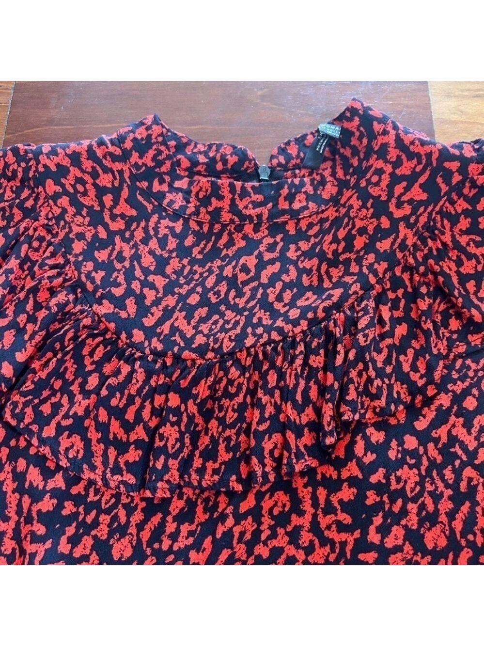 Zara Women 100% Viscose Tiered Red Black Ruffle Dress Sz XS Zip&Button Closure - Picture 2 of 8